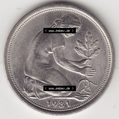 Münzen Deutschland 50 Pfennig der Deutschen Mark 1950-2001, 50 Pfennig 1981 D (2) Sammlung
