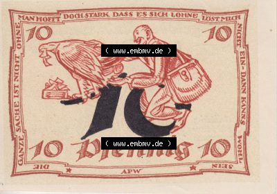Notgeldscheine aus Arnstedt 1921, 10 Pfennig dt (2) Sammlung