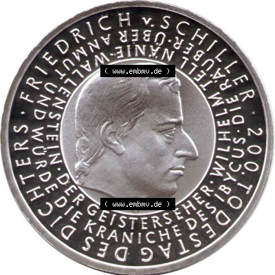 Münzen Euromünzen 2005, Deutschland 10 Euro Sondermünze 2005, 10 Euro Friedrich von Schiller (1) Sammlung