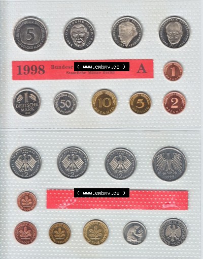 Münzen Deutschland Münzsätze Deutsche Mark Stempelglanz 1998, Münzsätze, KMS ST-Stempelglanz (3) Sammlung