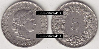Münzen Schweiz Eurovorläufer, Umlaufmünze 1940-1980, 5 Rappen E 1962 (3) Sammlung