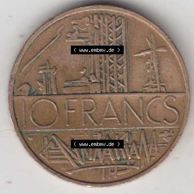 Münzen Frankreich Eurovorläufer, Umlaufmünze vor Euroeinführung 1974-1987, 10 Franken-Francs 1978 II. Vorderseite einer Münze aus Europa als Digitales Bild /... Sammlung