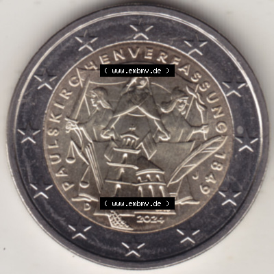 Münzen Euromünzen 2024, Deutschland 2 Euro Gedenkmünze 2024, J 175. Jubiläum Paulskirchenverfassung. 2 Euro Gedenkmünze,... Sammlung