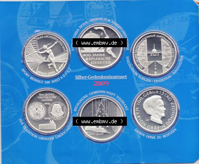 Münzen Euromünzen 2009, Deutschland 10 Euro Sondermünze 2009 (Stück 7), Gedenkmünzenset in Silber (2) Sammlung