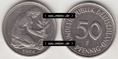 Münzen Deutschland 50 Pfennig der Deutschen Mark 1950-2001, 50 Pfennig 1984 F I. (4) Sammlung