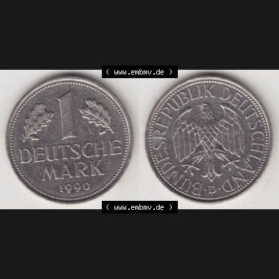 Münzen Deutschland 1950-2001, 1 Deutsche Mark 1990 D. Vorderseite und Rückseite auf einen digitalen Bild / Foto der Münze aus Deutschland, für Sammler,... Sammlung
