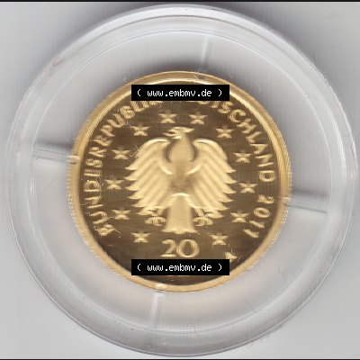 Münzen Deutschland 20 Euro Goldmünzen Deutscher Wald, 1/8 Unze Gold 2011. Vorderseite einer Münze aus dem deutschen Kaiserreich in Europa als Digitales Bild / Bildmaterial... Sammlung