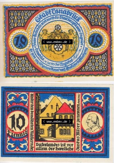 Notgeldscheine aus Osnabrück 1921, 10 Pfennig Möserhaus (3) Sammlung