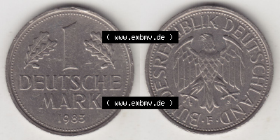 Münzen Deutschland 1950-2001, 1 Deutsche Mark 1983 F. Vorderseite und Rückseite auf einen digitalen Bild / Foto der Münze aus... Sammlung