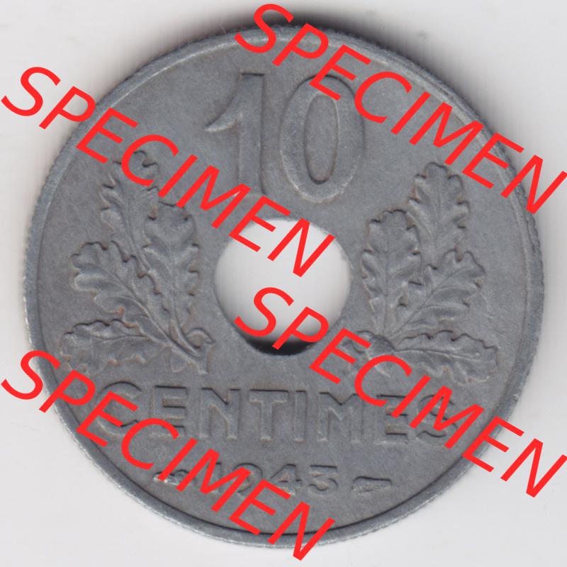 Münzen Frankreich Eurovorläufer, Umlaufmünze vor Euroeinführung 1941-1943, 10 Centimes, Etat Francais 1943. Vorderseite einer Münze aus Europa als Digitales... Sammlung