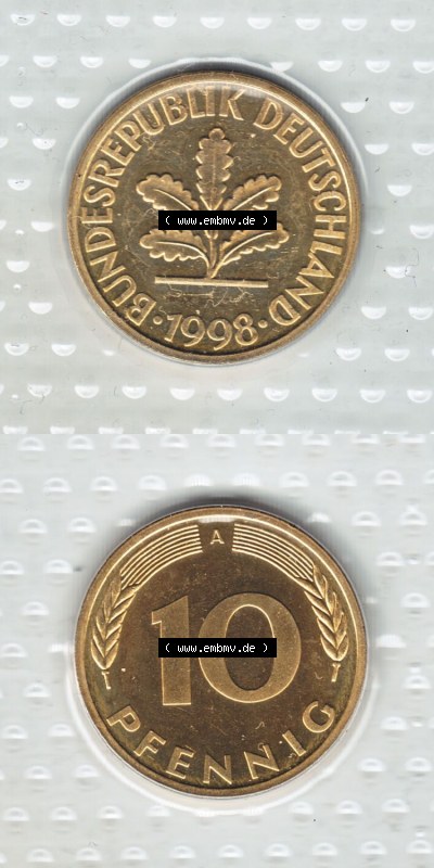 Münzen Deutschland Münzsätze Deutsche Mark Stempelglanz 1998, 10 Pfennig (4) Sammlung