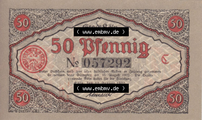 Notgeldscheine aus Köln mit Soldaten-Serie 1922 C I, 50 Pfennig 2 (2) Sammlung