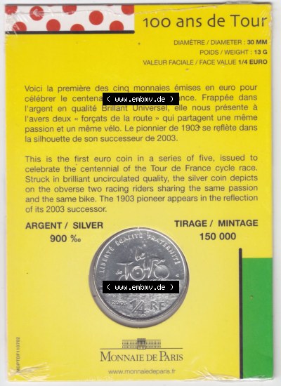 Münzen Frankreich Silbermünze 2003 (02) Sammlung
