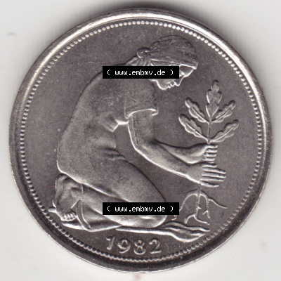 Münzen Deutschland 50 Pfennig der Deutschen Mark 1950-2001, 50 Pfennig 1982 J (2) Sammlung