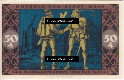 Notgeldscheine aus Köln Heinzelmännchen-Serie 1922-1922, D III 50 Pfennig Dombaumeister und der Teufel (1) Sammlung