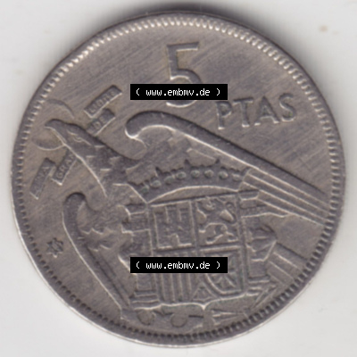 Münzen Spanien Eurovorläufer, Umlaufmünze vor Euroeinführung 1957-1957, 5 Peseten 19xx (1) Sammlung