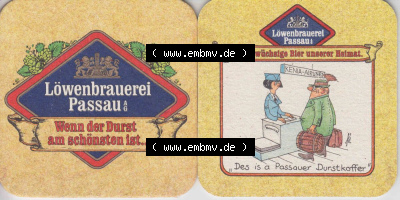 Bierdeckel Löwenbrauerei Passau, Das urwüchsige Bier unserer Heimat, Des is a Passauer Durstkoffer (1) Sammlung