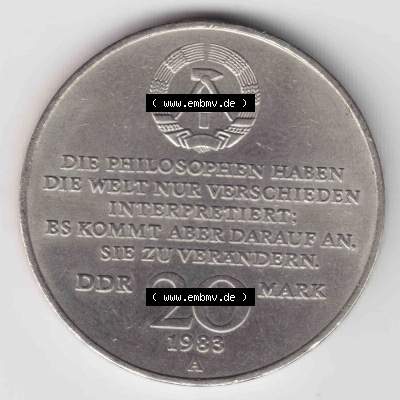 Münzen Deutschland DDR 20 Mark-Sondermünze 1983, 20 Mark DDR Gedenkmünze Karl Marx 1818-1883 (2) Sammlung