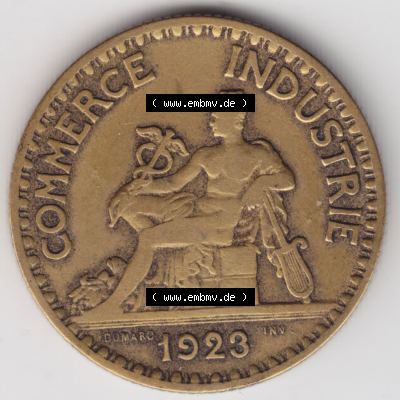 Münzen Frankreich Eurovorläufer, Umlaufmünze vor Euroeinführung 1920-1927, 2 Francs, Franken 1923. Rückseite einer Münze aus Europa als Digitales... Sammlung