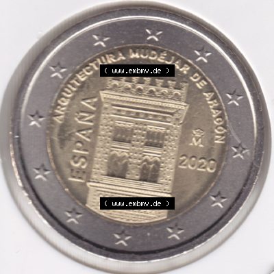Münzen Euromünzen 2 Euro 2020, Spanien UNESCO Mudejar Architektur in Aragon. 2 Euro Gedenkmünze, gültiges Zahlungsmittel in allen Eurostaaten / Euroländern.... Sammlung