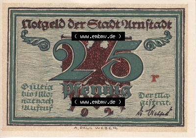 Notgeldscheine aus Arnstedt 1921, 25 Pfennig r (1) Sammlung