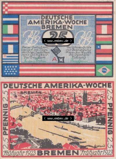 Notgeldscheine aus Bremen 1923 25 Pfennig A (3) Sammlung