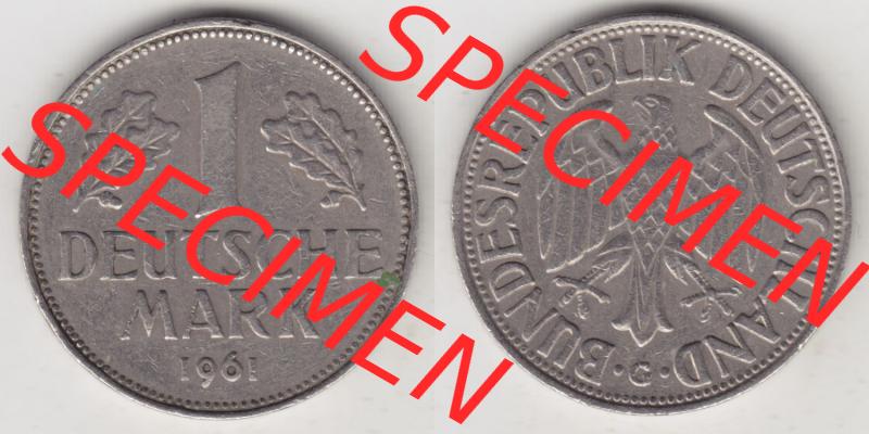 Münzen Deutschland 1950-2001, 1 Deutsche Mark 1961 G. Vorderseite und Rückseite auf einen digitalen Bild / Foto der Münze aus Deutschland, für Sammler,... Sammlung