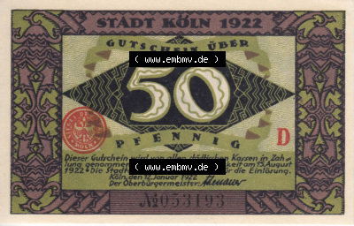 Notgeldscheine aus Köln Heinzelmännchen-Serie 1922-1922, D III 50 Pfennig Dombaumeister und der Teufel (6) Sammlung