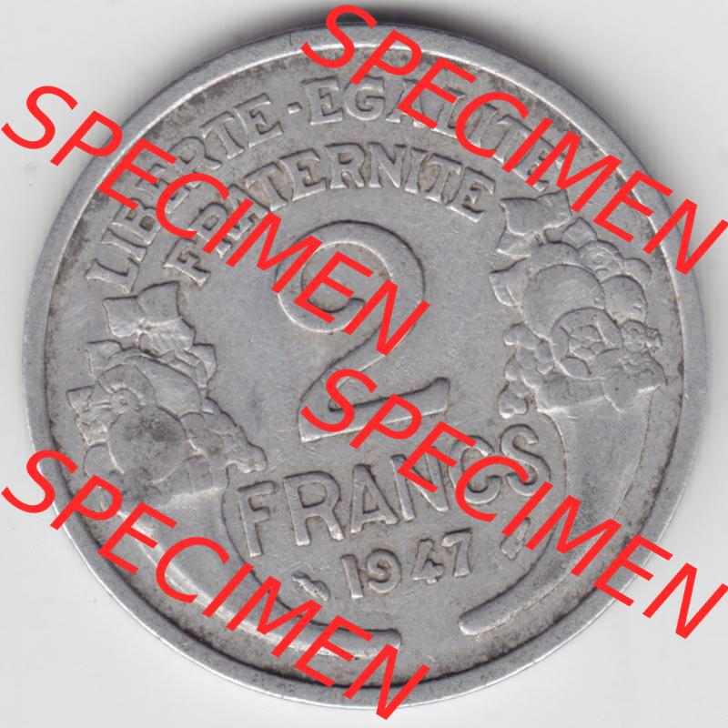 Münzen Frankreich Eurovorläufer, Umlaufmünze vor Euroeinführung 1941-1959, 2 Francs, Franken 1947. Vorderseite einer Münze aus Europa als Digitales Bild... Sammlung