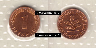 Münzen Deutschland Münzsätze Deutsche Mark Stempelglanz 1976, 1 Pfennig (4) Sammlung