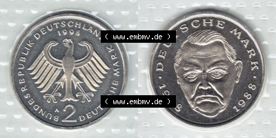 Münzen Deutschland Münzsätze Deutsche Mark Stempelglanz 1998, 2 DM-Deutsche Mark Ludwig Erhard (3) Sammlung