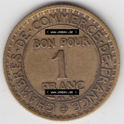 Münzen Frankreich Eurovorläufer, Umlaufmünze vor Euroeinführung 1920-1927, 1 Francs, Franken 1922. Vorderseite einer Münze... Sammlung