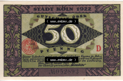 Notgeldscheine aus Köln Heinzelmännchen-Serie 1922-1922, D III 50 Pfennig Dombaumeister und der Teufel (10) Sammlung