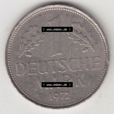 Münzen Deutschland 1950-2001, 1 Deutsche Mark 1972 F. Vorderseite der Münze aus Deutschland Sammlung