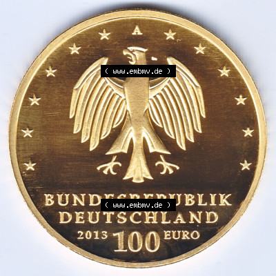 Münzen Deutschland 100 Euro Goldmünzen 2013. Rückseite einer Münze aus dem Deutschen Kaiserreich in Europa als Digitales Bild... Sammlung