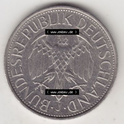 Münzen Deutschland 1950-2001, 1 Deutsche Mark 1989 J. Rückseite der Münze aus Deutschland Sammlung