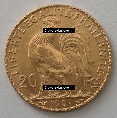 Münzen Frankreich Goldmünze 1907 (1) Sammlung