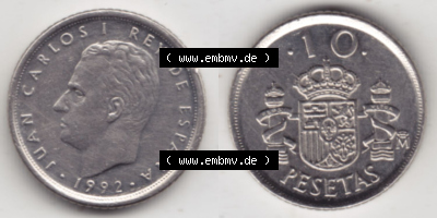 Münzen Spanien Eurovorläufer, Umlaufmünze vor Euroeinführung 1992-1992, 10 Peseten 1992 (3) Sammlung