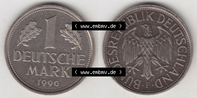 Münzen Deutschland 1950-2001, 1 Deutsche Mark 1990 F. Vorderseite und Rückseite auf einen digitalen Bild / Foto der Münze aus... Sammlung