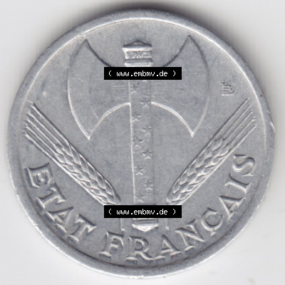Münzen Frankreich Eurovorläufer, Umlaufmünze vor Euroeinführung 1942-1944, 50 Centimes, Cent 1942. Rückseite einer Münze... Sammlung