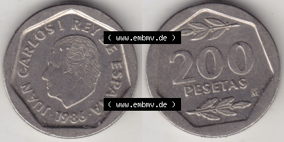 Münzen Spanien Eurovorläufer, Umlaufmünze vor Euroeinführung 1986-1988, 200 Pesetas - Peseten 1986 (3) Sammlung