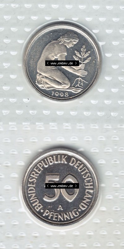 Münzen Deutschland Münzsätze Deutsche Mark Stempelglanz 1998, 50 Pfennig (4) Sammlung