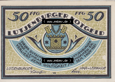 Notgeldscheine aus Lütjenburg 1921, 50 Pfennig, 3. Auszug der Lütjenburger (1) Sammlung