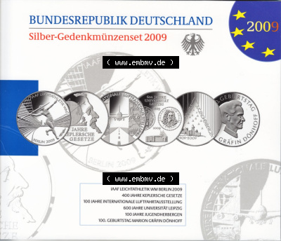 Münzen Euromünzen 2009, Deutschland 10 Euro Sondermünze 2009 (Stück 7), Gedenkmünzenset in Silber (1) Sammlung