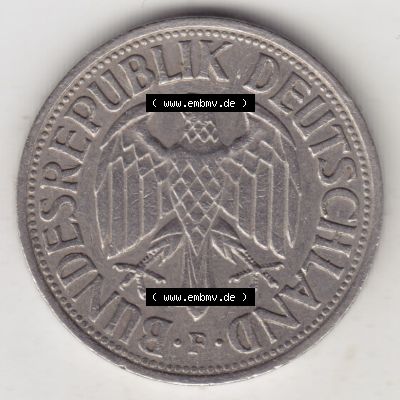 Münzen Deutschland 1950-2001, 1 Deutsche Mark 1959 F. Rückseite der Münze aus Deutschland Sammlung