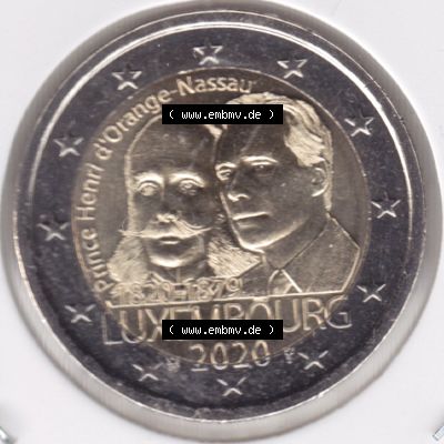 Münzen Euromünzen 2 Euro 2020, Luxemburg 200. Geburtstag Henri von Oranien-Nassau. 2 Euro Gedenkmünze, gültiges Zahlungsmittel in allen Eurostaaten / Euroländern.... Sammlung