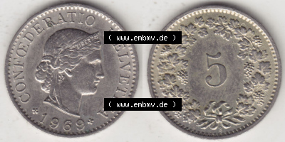Münzen Schweiz Eurovorläufer, Umlaufmünze 1940-1980, 5 Rappen B 1969 (3) Sammlung