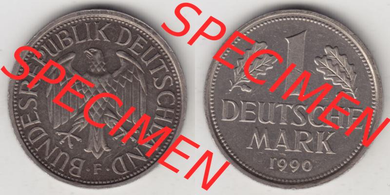 Münzen Deutschland 1950-2001, 1 Deutsche Mark 1990 F. Vorderseite und Rückseite der Münze aus Deutschland Sammlung