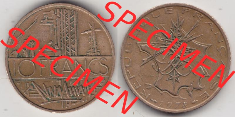 Münzen Frankreich Eurovorläufer, Umlaufmünze vor Euroeinführung 1974-1987, 10 Franken-Francs 1978 II.. Vorderseite und Rückseite Nebeneinander einer Münze... Sammlung