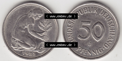 Münzen Deutschland 50 Pfennig der Deutschen Mark 1950-2001, 50 Pfennig 1983 J (4) Sammlung
